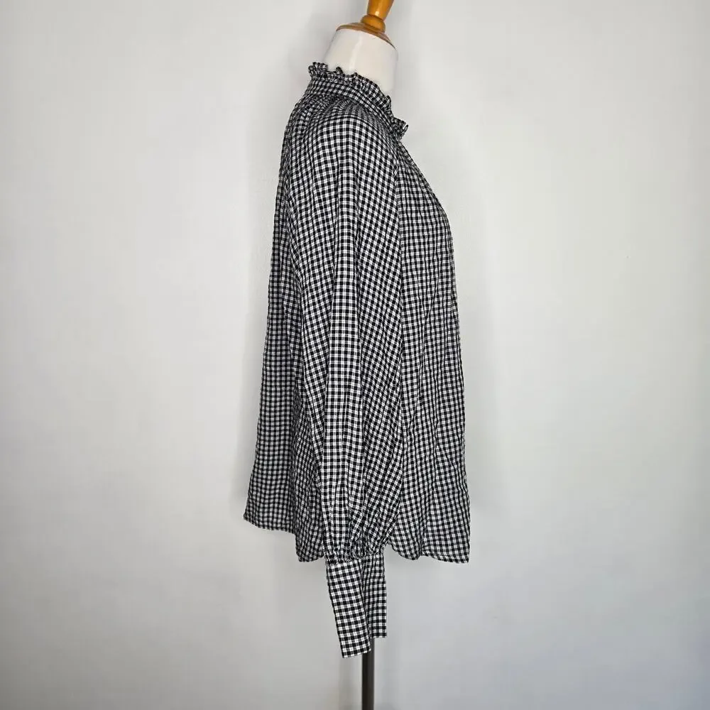 J Crew Womens Victorian Ruffle Neck Button Up Shirt Plaid Elevated Basics Work 8